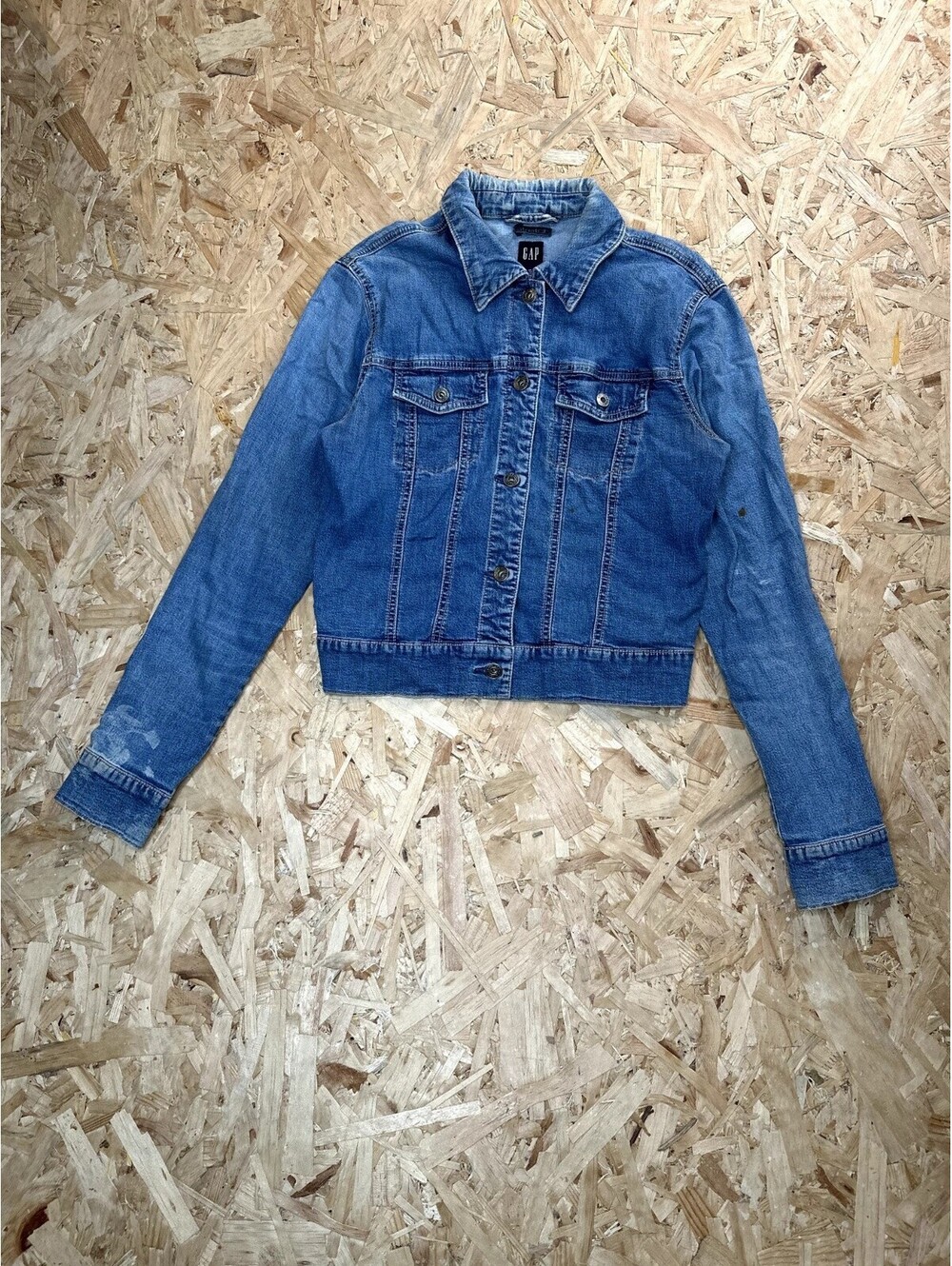 GAP Stretch Denim Jacket Womens Medium Blue Cotton Blend Button Up Trucker